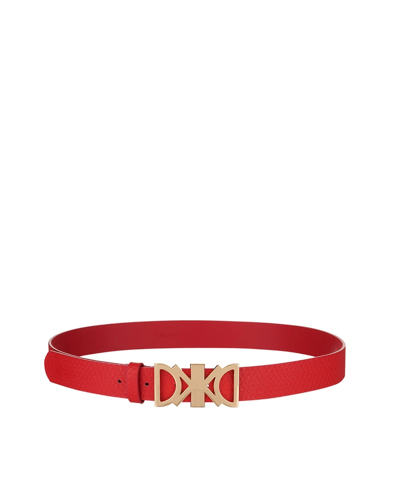 Red belt with gold DKKD buckle | Belts