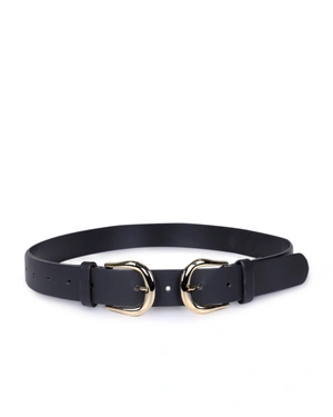 Leather belt with double gold buckle | Scarfs and Hats | Outlet DiKa Leather belt with double gold buckle | Scarfs and Hats