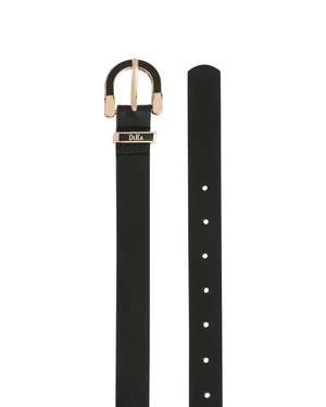 შავი ნატურალური ტყავის ქამარი შავი-ოქროსფერი ბალთით. | ქამრები