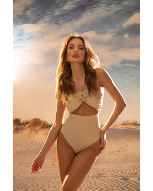 One-piece swimsuit in light gold lurex | Beach collection - 3