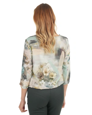 Autumn blouse made of 100% viscose, with an abstract pattern in pastel tones |  - 5