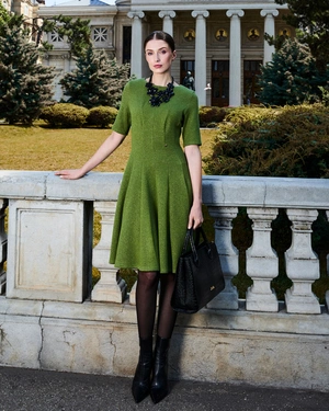 Robe d'automne verte avec fils lurex |  - 3