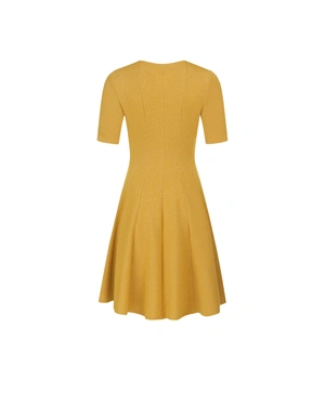 Rochie de toamnă cu fire de lurex în culoarea muștarului | Rochii si Salopete | Dikastore.ro - 1 Rochie de toamnă cu fire de lurex în culoarea muștarului | Rochii si Salopete - 1
