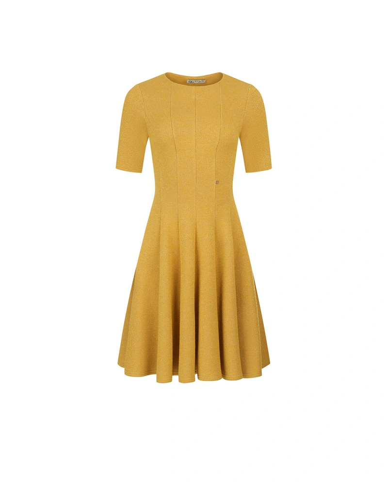 Autumn dress with lurex threads in mustard color | All products