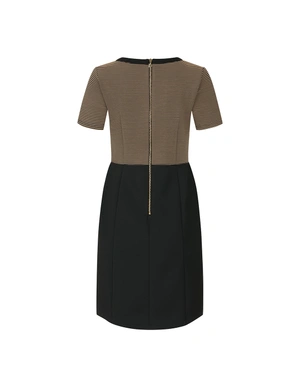 Beige and black contrast dress with short sleeves |  - 1