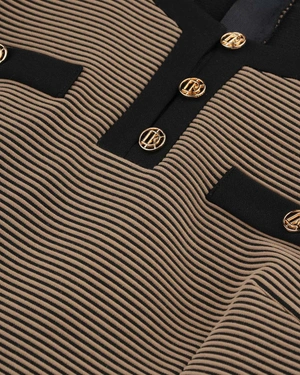 Beige and black contrast dress with short sleeves |  - 2