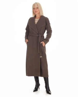 Beige and brown wool coat with a belt | Outerwear - 1