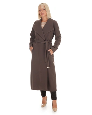 Beige and brown wool coat with a belt | Outerwear - 1