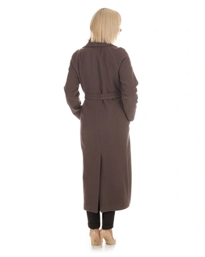 Beige and brown wool coat with a belt | Outerwear - 2