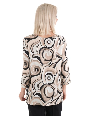 Beige-black blouse made of viscose, with 3/4 sleeves | Blouses and Shirts - 4