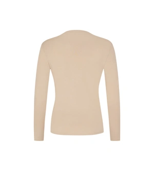 Beige blouse with a draped neckline | T-shirts - 4