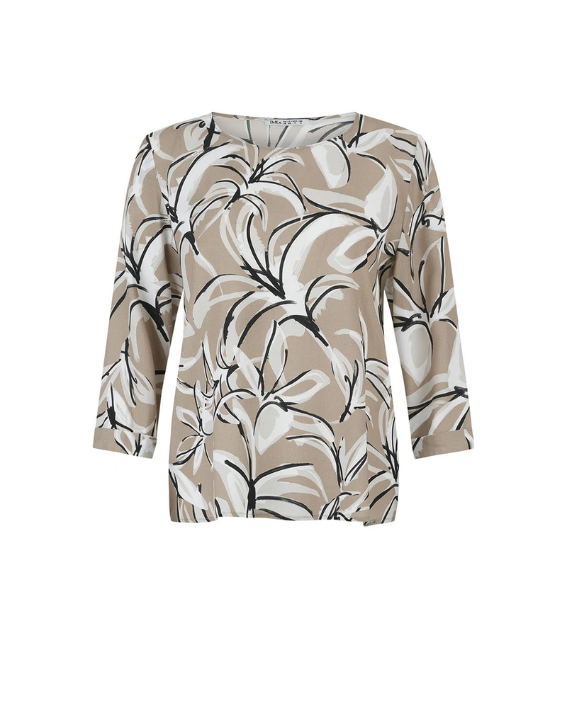 Beige blouse with abstract print and 3/4 sleeves | Blouses