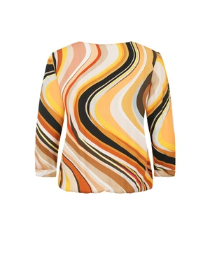 Beige-brown viscose blouse with 7/8 sleeves and round neckline, featuring a stylized pattern | Blouses - 1