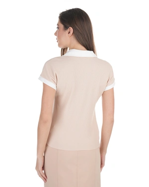 Beige cotton T-shirt with a contrasting open collar | NEW - 3