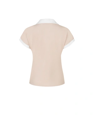 Beige cotton T-shirt with a contrasting open collar | NEW - 5