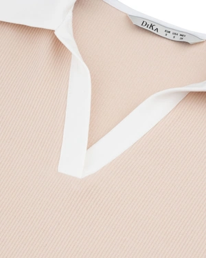 Beige cotton T-shirt with a contrasting open collar | NEW - 6