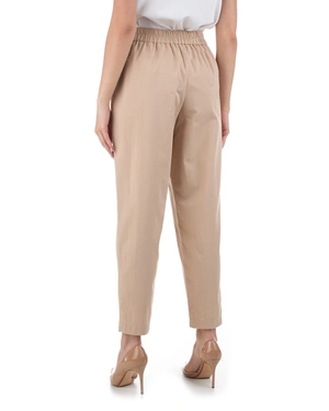 Beige cotton tapered trousers | Trousers - 2
