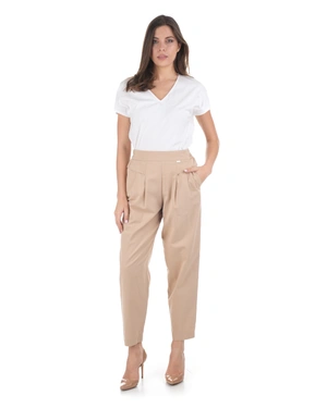 Beige cotton tapered trousers | Trousers - 3