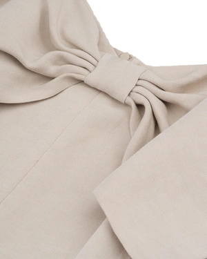 Beige dress with straps and bow at the neckline, made of linen and viscose | Dresses - 4