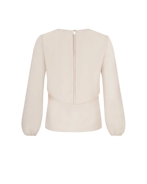 Beige fine blouse with long sleeves and neckline detail | Blouses - 1