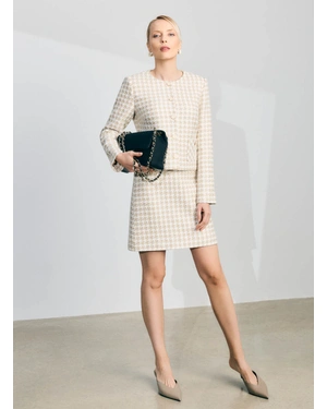 კრემისფერ-ოქროსფერი სწორი ტვიდის ქვედაბოლო | ქვედაბოლოები - 9