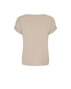 Beige knitted cotton top with short sleeves | Knited blouses - 1