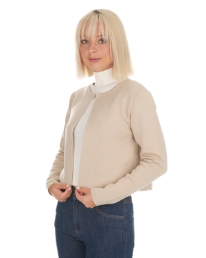 Cardigan bej tricotat pentru femei, cu design minimalist | Cardigane - 1