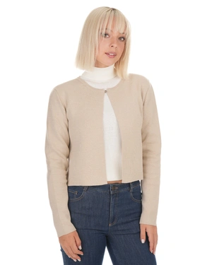 Cardigan bej tricotat pentru femei, cu design minimalist | Cardigane - 2