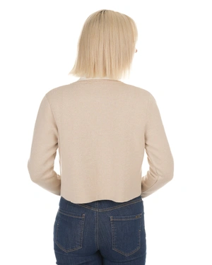 Cardigan bej tricotat pentru femei, cu design minimalist | Cardigane - 3