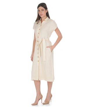 Beige linen shirt dress with a belt | Dresses - 1