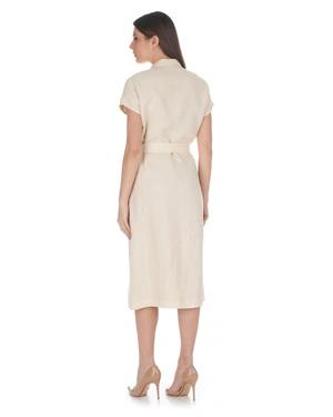 Beige linen shirt dress with a belt | Dresses - 2