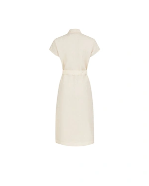 Beige linen shirt dress with a belt | Dresses - 3