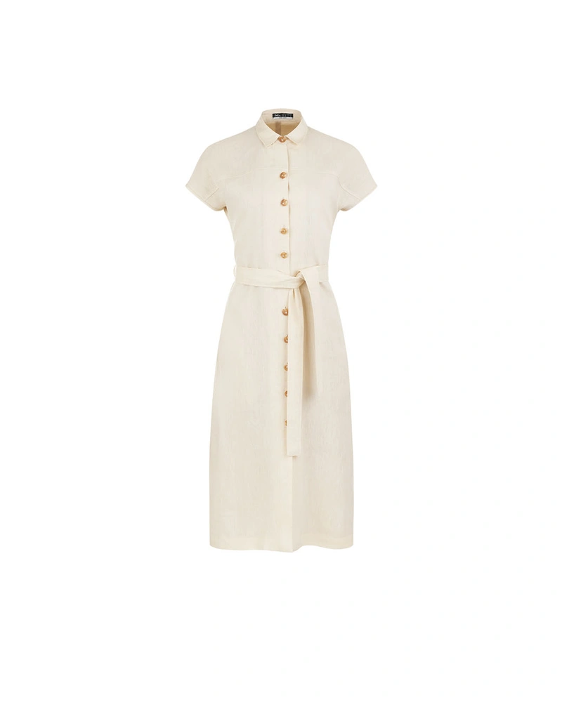 Beige linen shirt dress with a belt | Dresses
