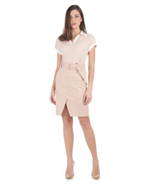 Beige pencil skirt with a belt and a front slit | Skirts and Shorts - 3