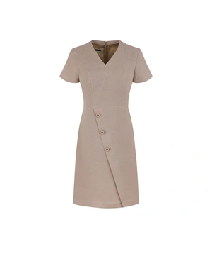 Beige safari-style linen dress with asymmetrical buttons | Dresses - 5
