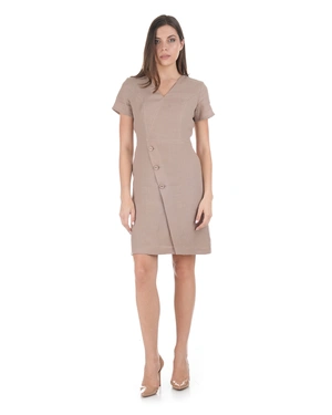 Beige safari-style linen dress with asymmetrical buttons | Dresses - 6