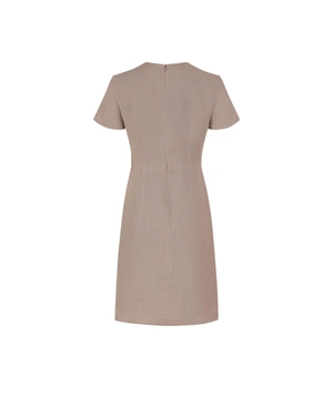 Beige safari-style linen dress with asymmetrical buttons | Dresses - 8