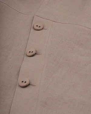 Beige safari-style linen dress with asymmetrical buttons | Dresses - 9