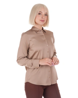 Chemise beige en satin à col classique | Chemises - 1