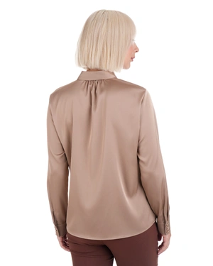 Chemise beige en satin à col classique | Chemises - 2