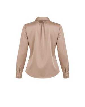 Chemise beige en satin à col classique | Chemises - 3