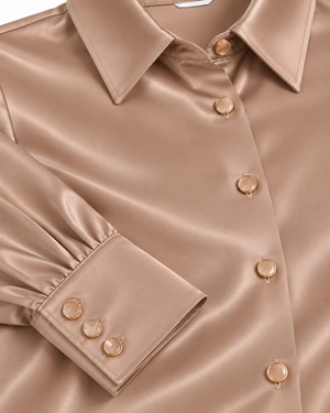 Chemise beige en satin à col classique | Chemises - 4
