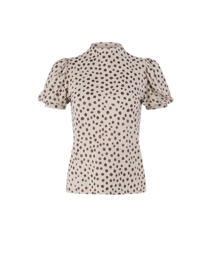 Beige short-sleeve blouse with a contrasting print | T-shirts and Tops | Dika.ge Beige short-sleeve blouse with a contrasting print | T-shirts and Tops