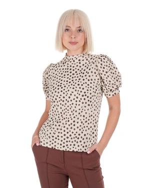 Beige short-sleeve blouse with a contrasting print | T-shirts and Tops | Dika.ge - 1 Beige short-sleeve blouse with a contrasting print | T-shirts and Tops - 1