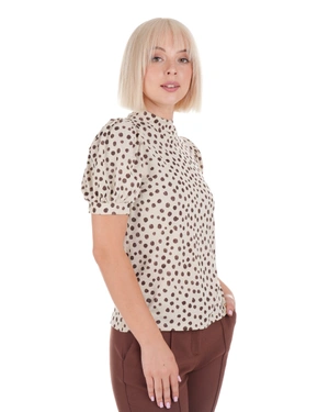 Beige short-sleeve blouse with a contrasting print | T-shirts and Tops | Dika.ge - 2 Beige short-sleeve blouse with a contrasting print | T-shirts and Tops - 2