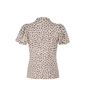 Beige short-sleeve blouse with a contrasting print | T-shirts and Tops | Dika.ge - 4 Beige short-sleeve blouse with a contrasting print | T-shirts and Tops - 4