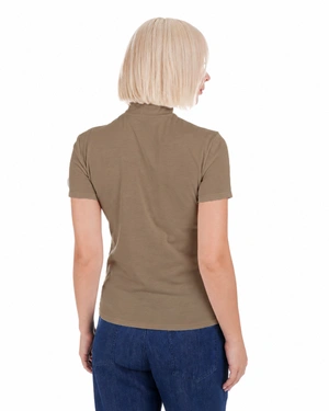Beige short-sleeve blouse with delicate gathering at the collar | T-shirts - 2