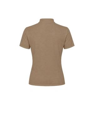 Beige short-sleeve blouse with delicate gathering at the collar | T-shirts - 3