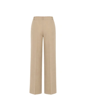 Beige straight-leg trousers in linen and viscose | Trousers - 2