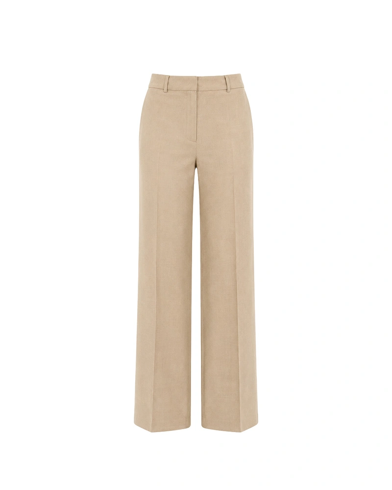Beige straight-leg trousers in linen and viscose | Trousers | Dika.bg Beige straight-leg trousers in linen and viscose | Trousers